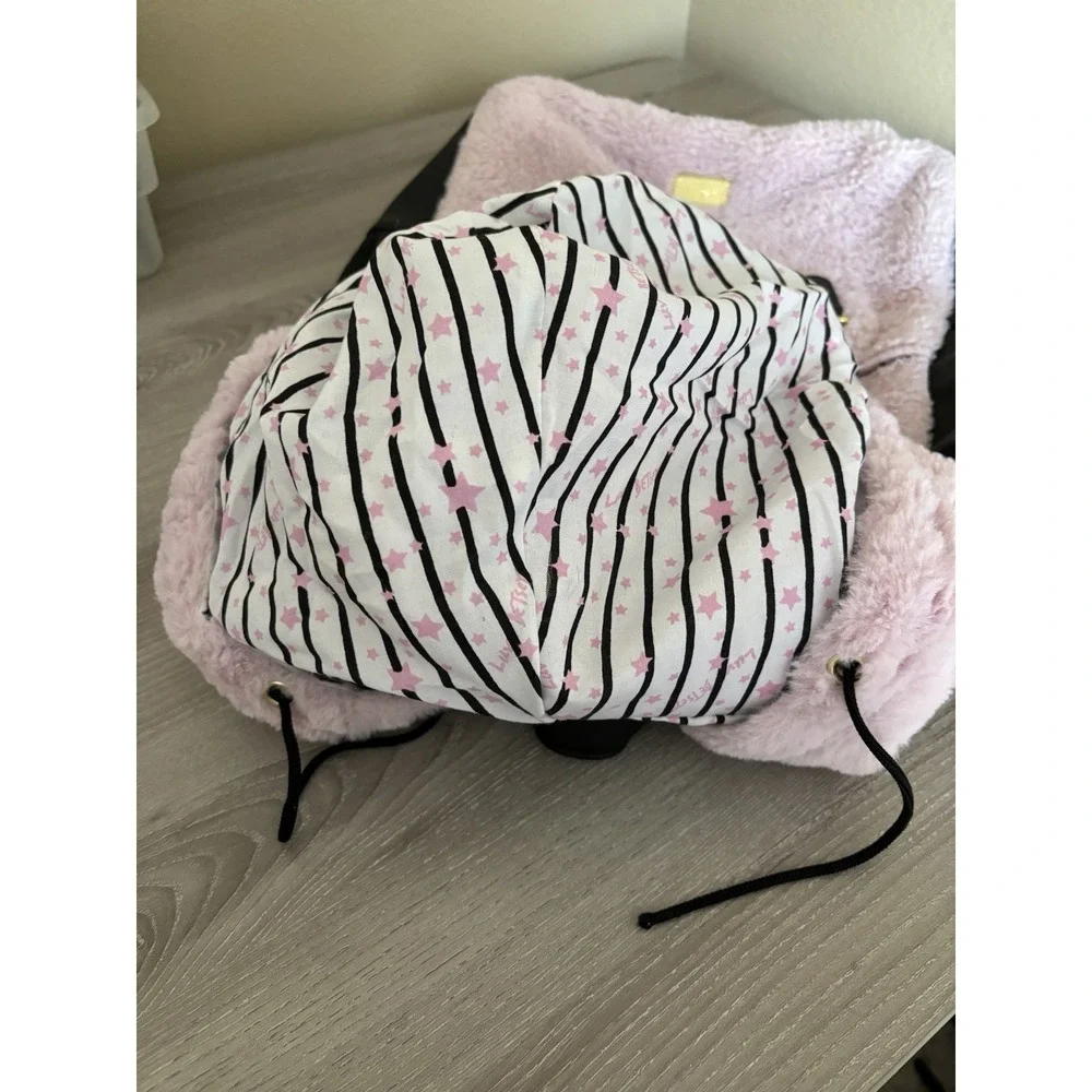 Betsey Johnson‎ Fuzzy Furry Hoodie Backpack bag School Soft Plush Pink Travel